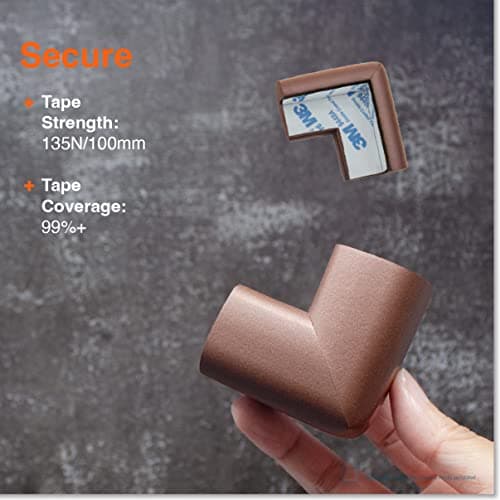 Roving Cove HeftyFit Corner Protector for Baby (4 Large Corners), Heavy-Duty Soft Rubber Foam Furniture Corner Bumper Guards, 3M Adhesive Pre-Taped, Coffee Brown — view 4