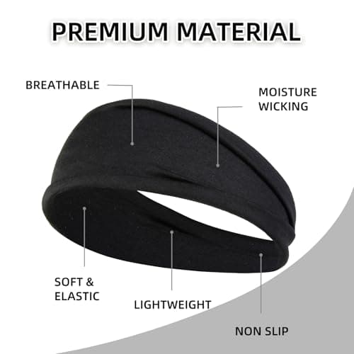 Huachi Headbands for Women Non Slip, 4 Packs Elastic Head Bands for Women’s Hair, One Set Multi Styles - Fashion Hairband Hair Accessories, Soft Cloth Fabric Workout Gym Yoga Sweat Bands (All Black)