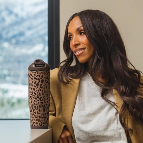 HydroJug Ease2o 32oz Insulated Water Bottle, Straw & Chug Lid, Brown Leopard — view 6