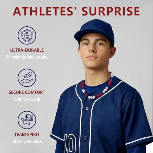 LMUWECNO Baseball Necklace for Men with Adjustable Bracelet, 10mm Rhinestone Beaded Choker 16/18/20 Inch, Strong Elastic Bling Ice Chains, Cool Softball Jewelry Gifts for Team Players Fans — view 2