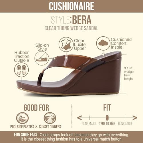 CUSHIONAIRE Bera Platform Thong Womens Sandals, Stylish Wedge Flip Flops for Women with Contoured Comfort Footbed, WHISKEY 7 — view 3