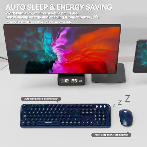 Ubxxziy Wireless Keyboard and Mouse Combo with Switch Button- 2.4GHz Cordless Typewriter Keyboard | Auto-Sleep | USB Receiver for Windows PC/Laptop - Dark Blue — view 5