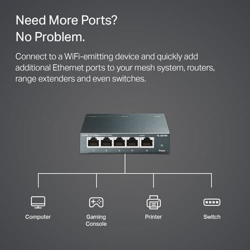 TP-Link TL-SG105, 5 Port Gigabit Unmanaged Ethernet Switch, Network Hub, Ethernet Splitter, Plug & Play, Fanless Metal Design, Shielded Ports, Traffic Optimization — view 3