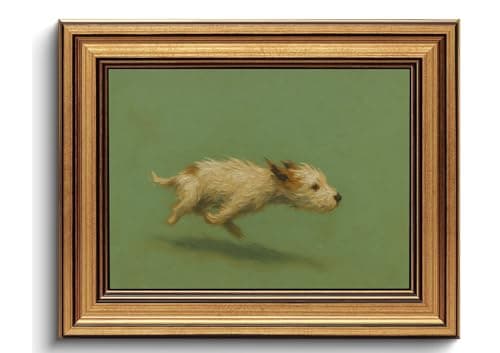 WZGZXU Vintage Gold Framed Wall Art Zoomies Dog Wall Decor Rustic Pet Canvas Art Whimsical Animal Pictures Running Dog Paintings Farmhouse Prints For Livingroom Bedroom 8x10in
