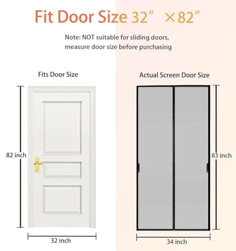 FEGO Magnetic Screen Door Fit Door Size:32"x82", Screen Itself Size 34"x83", Enjoy Breeze, Hands Free Entry, Reinforced Fiberglass Mesh Anti-Tearing, Pet & Kid Friendly, Strong Magnets for Patio/Front