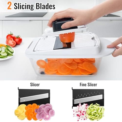 12 Blade All-in-1 Vegetable Chopper Mandoline Slicer with Container, Spiralizer with Containers, Food Chopper, Onion Chopper, Veggie Cutter for Salad, Kitchen Gadgets Accessories Essentials, White — view 4