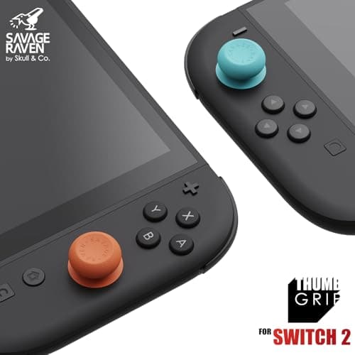 Savage Raven by Skull & Co.Thumb Grips Joystick Cap Analog Stick Cover for Nintendo Switch 2 Joy-Con - Neon Blue & Red, 3 Pairs (6pcs)
