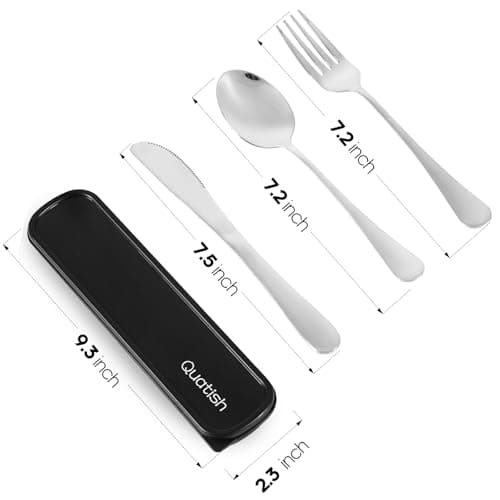 Travel Utensils with Case, Quatish 4 Piece Stainless Steel Silverware Set for Work, Portable Reusable Travel Cutlery Set, Fork and Spoon Set for Picnic, Camping, Gadgets, Lunch Box for Men, Silver