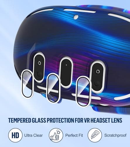 YRXVW Silicone Cover Set Compatible with Oculus/Meta Quest 3, Touch Controller Grips Cover, VR Shell Cover, Facial Interface Cover, Protective Lens Cover, Tempered Glass Lens Caps (Aurora Blue)