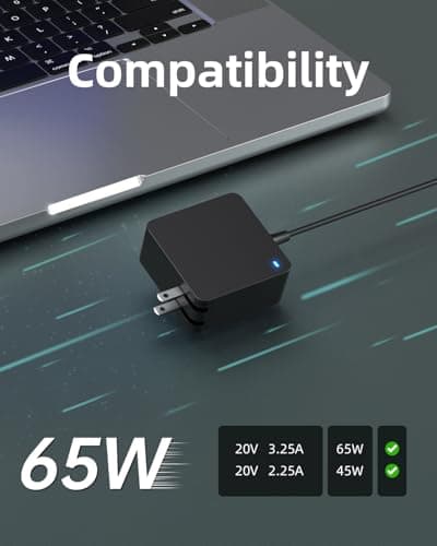 Superer Charger Fit for Lenovo Laptop, Ideapad 1 3 5, Slim 3 5 7, S340 S145 330 320 310, Flex 5 4 14 15, V14 V15 V17, Upgraded Version, Foldable Plug, Lengthened Power Cable, Charging Light, 65W 45W — view 3