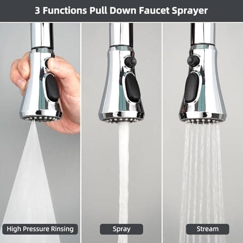 Hibbent Pull Down Spray Head for Kitchen Faucet, NSF/ANSI/CAN 61 & CUPC Certified 3-Function Spray Nozzle, 15 Adapters, Sink Faucet Head Replacement Compatible with Moen, Delta, Kohler, Chrome