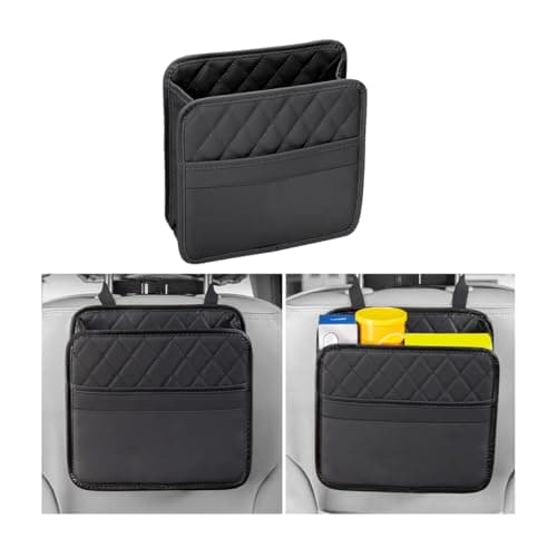 XINLIYA Car Seat Back Organizer, PU Leather Vehicle Backseat Hanging Storage Pocket, Multipurpose Auto Travel Essentials Accessories for Kids & Adults, Universal for SUVs, RVs, Trucks (Black)