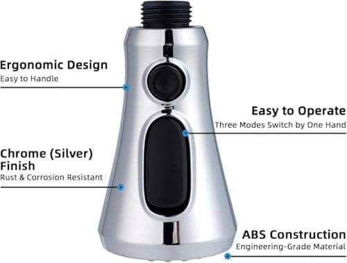 Hibbent Pull Down Spray Head for Kitchen Faucet, NSF/ANSI/CAN 61 & CUPC Certified 3-Function Spray Nozzle, 15 Adapters, Sink Faucet Head Replacement Compatible with Moen, Delta, Kohler, Chrome — view 4