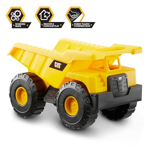 CAT Construction Toys, Mini Crew 3-Pack 7”, Push-Powered Yellow Construction Vehicle Toys, Includes Dump Truck, Wheel Loader, and Excavator for Kids and Toddlers Ages 2+