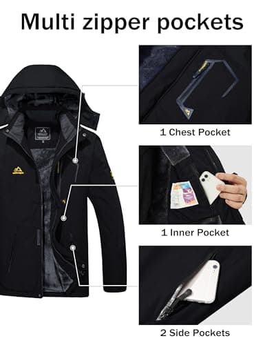 MAGCOMSEN Mens Ski Jacket Water Resistant Fleece Jackets for Men Insulated Rain Jacket Winter Coats with Pockets Black L — view 4