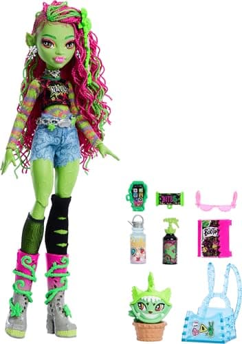 Monster High Venus McFlytrap Doll, Plant Monster with Pet Cat Chewlian & Accessories Like Backpack, Notebook, Snacks & More — view 4