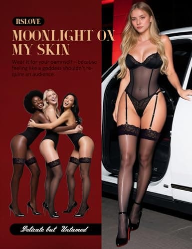RSLOVE Thigh High Stockings for Women Lace Top Tights Sheer Knee High Stockings Sexy Pantyhose Black Two Pair — view 2