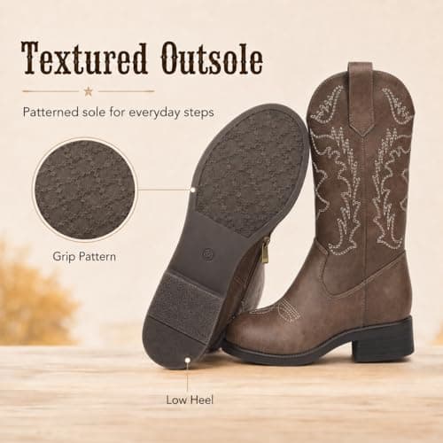 Kids Cowboy Boots Cowgirl Boots For Girls & Boys, Dark Brown Western Cowboy Boots With Side Zipper, Pu Leather Round Toe Little Kid Boots — view 4