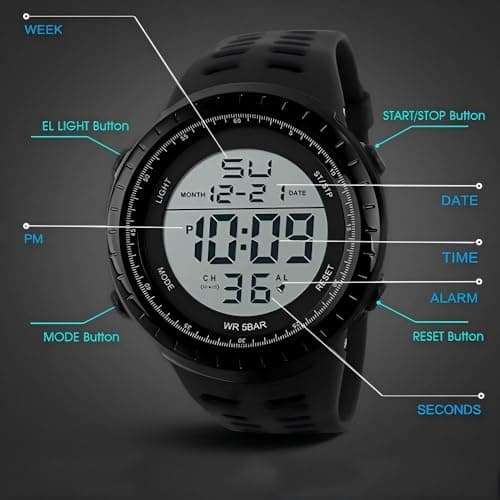 LYMFHCH Men's Digital Watch, Sports Waterproof Military Watches for Men LED Casual Stopwatch Alarm Tactical Army Watch — view 5