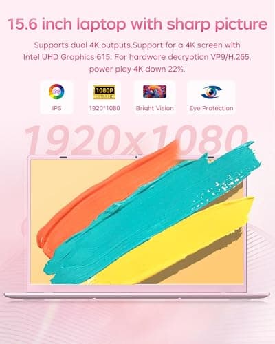 RNRUO 2026 Pink Laptop, Pentium Gold 6500Y Processor(Up to 3.4 GHz),12GB RAM 128GB SSD,15.6 Inch FHD IPS Display, 5000mAh Battery,Type-C,Portable Laptops Computer for Business Office