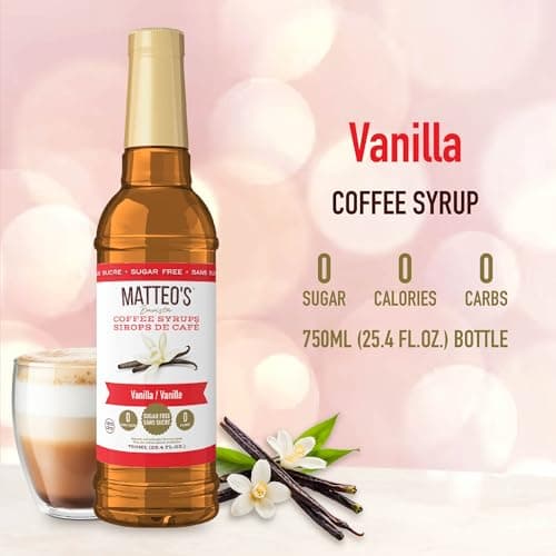 Matteo's Barista Style Sugar Free Coffee Syrup - Zero Calories Keto-Friendly Coffee Syrups & Flavors - USA-Made Kosher Sugar Free Coffee Flavoring Syrup For Home & Work (Vanilla, 25.4 Oz, 1-pk) — view 2