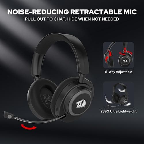 Redragon H891 Wireless Gaming Headset, Tri-Mode (2.4G/BT/Wired), 65H Battery, 50mm Drivers & 7.1 Surround Sound, Noise-Cancelling Retractable Mic, Compatible with PC, PS5, NS, Mac, Mobile — view 5