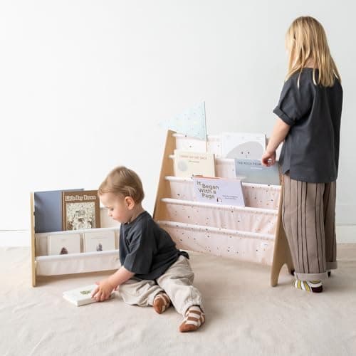 3 Sprouts Double-Sided Kids Portable Toddler Bookshelf, Cream — view 5