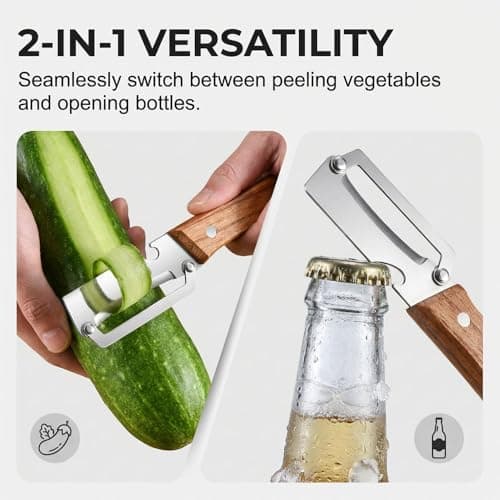 Vegetable Peeler for Kitchen, 2026 New Multi-Functional Vegetable Peeler with Wooden Handle and Bottle Opener, 2-in-1 Stainless Steel Kitchen Tool For Vegetables or Fruits (1 Pcs) — view 3