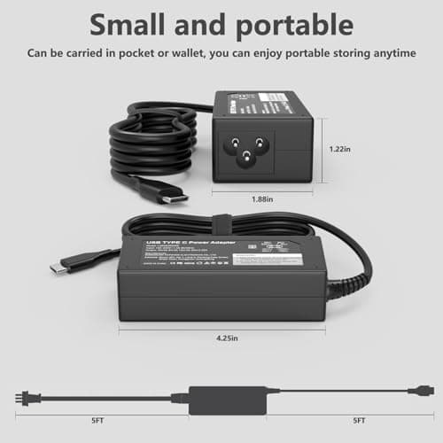 Replacement for Chromebook Charger 45W USB C,for HP Type C Laptop All — view 3
