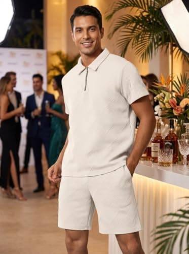 Mens Short Sets 2 Piece Summer Outfits Polo Shirt and Shorts Set Casual Short Sleeve Sweatsuit Tracksuit Loungewear