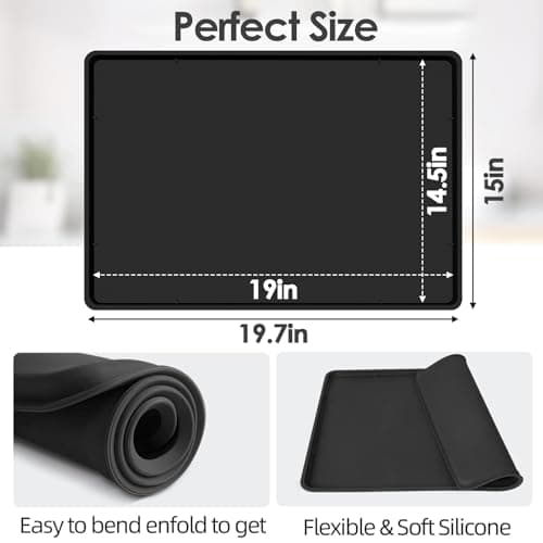TOHONFOO Silicone Coffee Maker Mat with Lip, 19.7'' x 15'' Heavy Duty Coffee Maker Mat for Countertops, Coffee Tray Fit Under Coffee Machine Appliance Automatic Machines Espresso Accessory, Black — view 3