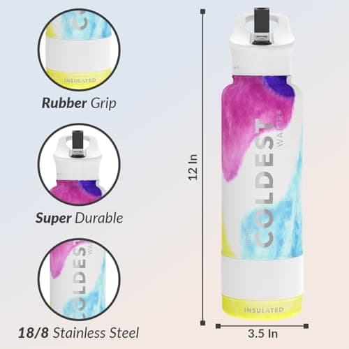 Coldest Insulated Water Bottle with Straw Lid - Stainless Steel Metal Insulated Bottle for Men & Women (Clouds of Tie Dye, 40 oz) — view 4