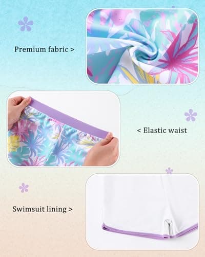 Ghteas Girls Swimming Set with Swim Trunks Long Sleeve Rash Guard Swimsuit 2 Pieces Bathing Suit for Beach Trip Holiday Youths Girls Swimwears 13-14 Years Purple — view 3