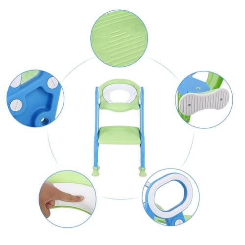 Generic Adjustable Baby Toddler Soft Toilet Chair Ladder for Potty Training Seat + for Boys Girls + Premium PP (Red Yellow) (Blue Green) (Blue Green) — view 2