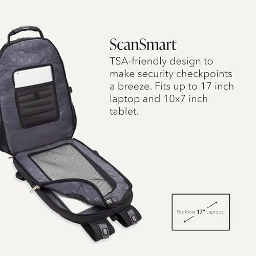 SWISSGEAR 1900 ScanSmart Laptop Backpack, Fits Most 17-Inch Laptops, TSA-Friendly Lay-Flat Design, RFID Protection, and Tablet Pocket, Black, 31L, 18.5-Inch — view 2