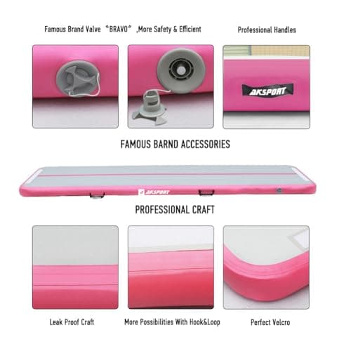 AKSPORT Air Mat Tumble Track Gymnastics Tumbling Mat Inflatable Floor Mats With Electric Air Pump for Home Use/Tumble/Gym/Training/Cheerleading/Parkour/Beach/Park/Water (Pink, 9.84ft) — view 3