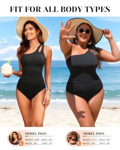 Holipick One Shoulder One Piece Swimsuit for Women Tummy Control Bathing Suits Modest Full Coverage Keyhole Swimwear Black — view 4
