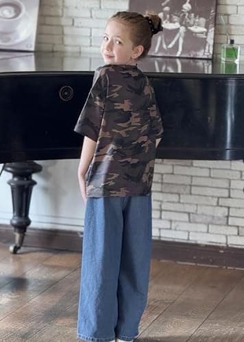 Arshiner Girls Camo Shirts Short Sleeve Casual Oversized Clothes for Girls Crewneck Soft Girl Loose Fit Shirts for Kids Camo 7-8 Years