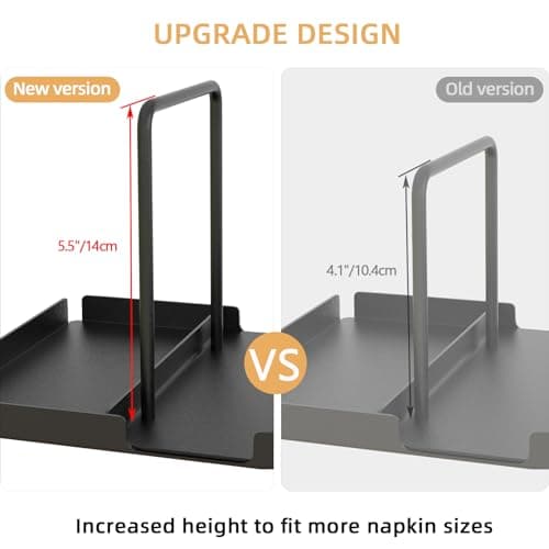 Napkin Holder for Table, Metal Napkin Holder with Salt and Pepper Shakers Caddy, Standing Paper Napkin Storage for Kitchen Dining Table Decor, Black