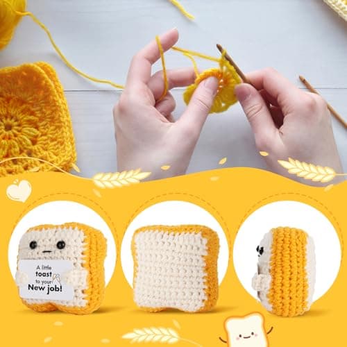 Crochet Toast New Job Gifts for Women, Men – Handmade Congratulations Gifts for Coworker, Friend, Son, Daughter, Employee, Boss – Funny Promotion, Career Change or, Leaving Workor Present Decor — view 3