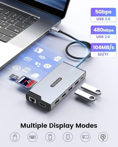 USB C Hub, 12-in-1 Docking Station Dual Monitor with 2 HDMI, VGA, RJ45, 100W PD, USB-C Data,1 USB 3.0, 3 USB 2.0, SD/TF Card Reader, for MacBook/Dell/HP/Lenovo,Silver — view 5