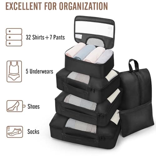 Veken 10 Set/8 Set Packing Cubes for Travel Essentials,Anti-Wrinkle Buckled Suitcase Organizer for Shoe & Toiletry Bag,Carry On Luggage Bag for Airplane & College Dorm Room Accessories,Women Men Gifts — view 4