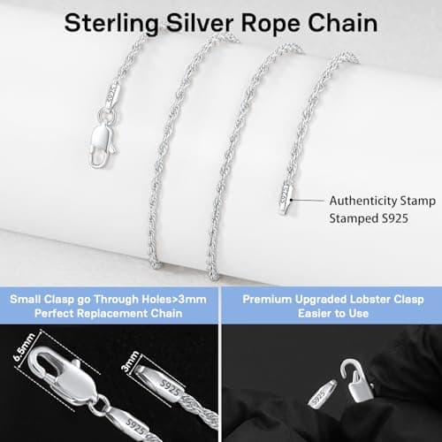 Girluky 925 Sterling Silver Chain Necklace for Women, 1.5MM Rope Chains Silver Chain for Women Sturdy & Durable Sterling Silver Necklaces 16 Inch — view 2