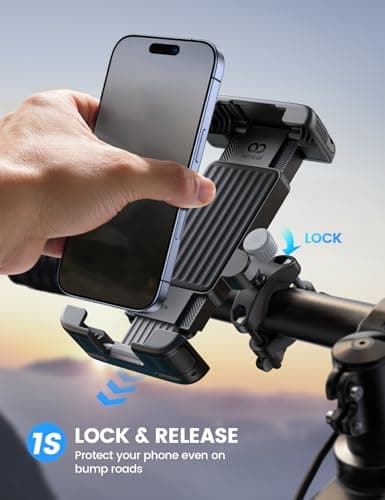 Lamicall Bike Motorcycle Phone Mount - [1s Quick Lock] Bike Phone Holder Clip, [Stable Handlebar Clamp] Bicycle Scooter Handlebar Clamp for iPhone 16 17 Pro Max Plus Air, S26 Ultra All Large