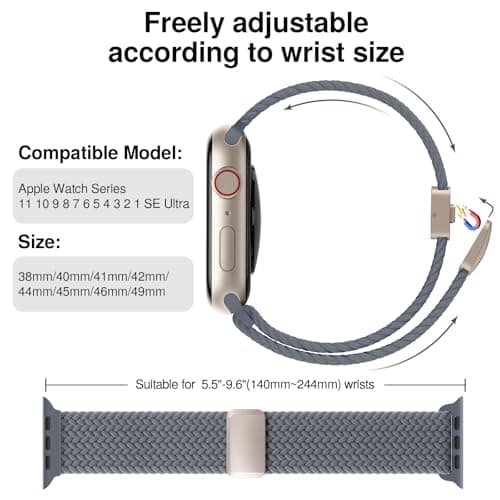Braided Stretchy Band Compatible with Apple Watch Bands 38mm 40mm 41mm 42mm 44mm 45mm 46mm 49mm Women Men, Soft Nylon Solo Loop Magnetic Sport Strap for iWatch Series 11 10 9 8 7 6 5 4 3 2 1 SE Ultra