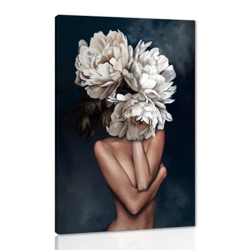 Yatsen Bridge Woman with Flower Head Wall Art Abstract Figure Pictures Canvas Print Modern Sexy Lady Artwork for Bedroom Decoration Stretched and Framed Ready to Hang 24x36 inch