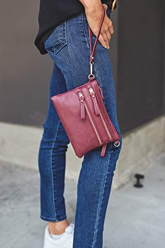 FashionPuzzle Multi Zipper Pocket Small Wristlet Crossbody Bag (Black) — view 3