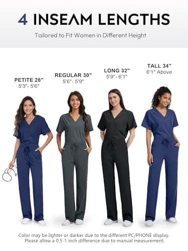 Tapata Wide Leg Scrub Pants for Women - 28/30/32/34 Inseam High Rise Straight Leg Yoga Scrub Uniform Pants with 7 Pockets, 34", Medium, Black — view 2