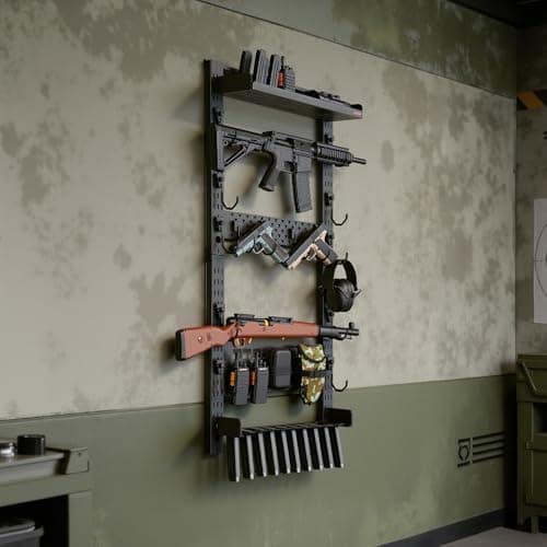 VEVOR Gun Rack Wall Mount, Heavy Duty Steel, Indoor Rifle Shotgun Rack with Magazine Holder, MOLLE Panel, Gun Accessories Display Storage Holder, Hold Up to 5 Rifles or Shotguns, for Tactical Gear — view 7