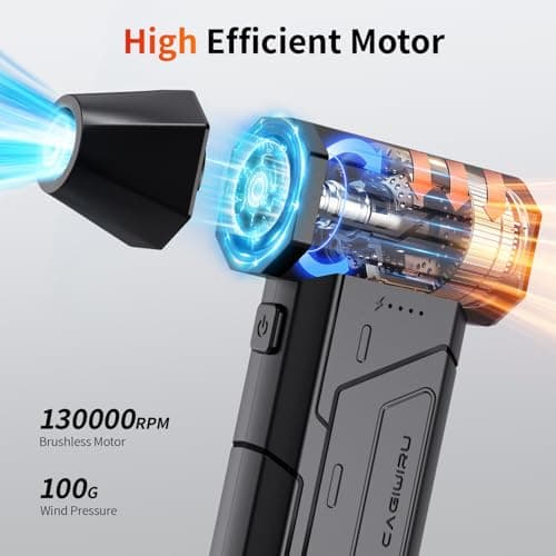 Compressed Air Duster,130000RPM Super Power Cordless Air Duster,Rechargeable Brushless Blower,3 Gear Adjustable Mini Blower with LED Light,Dust Remover for Computer/House/Outdoor/Car — view 2